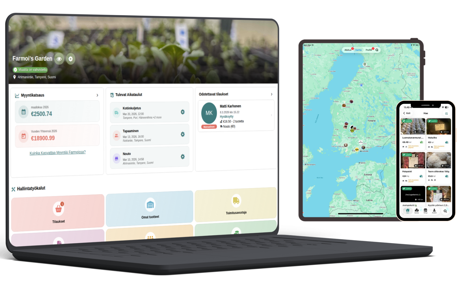 Suomalainen maanviljelijä korjaamassa satoa pellolla, kestävä luomumaatalous ja lähiruokatuotanto